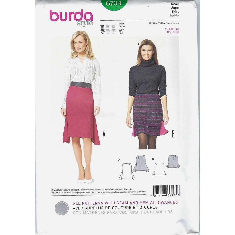 Burda Sewing Pattern 6734 Skirt Jupe Misses Size 10-20